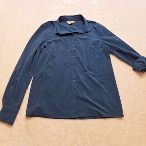 Bass Pro Shops Women’s  Sz Small Performance Shirt Blue Roll Tab Zip Pocket Vent